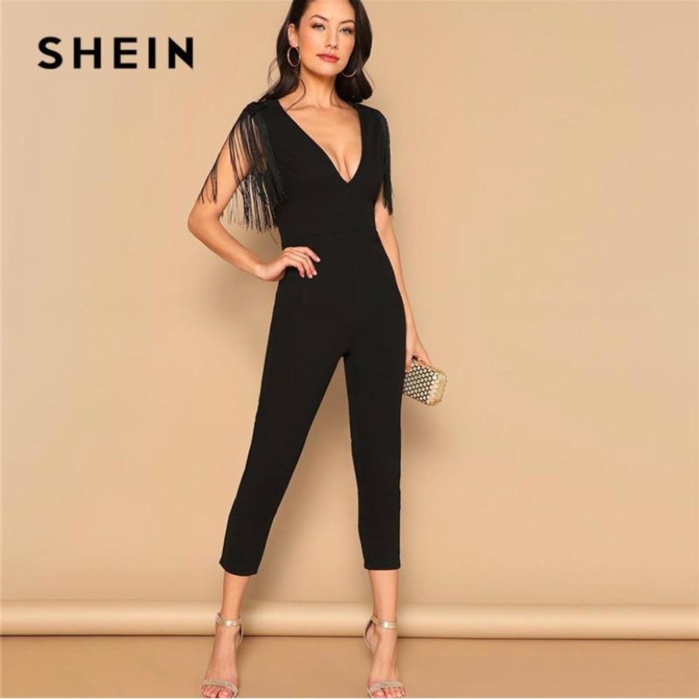 Shein black V-neck jumpsuit